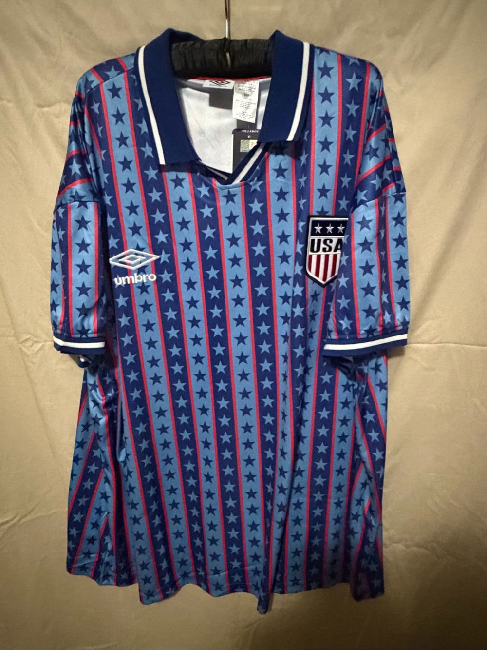 Umbro Blue and Red Star-Stripe USA Soccer Polo
